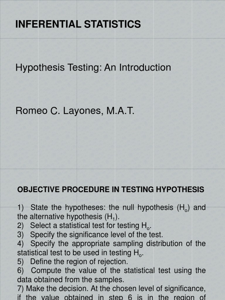 Lesson3 Inferential Statistics N PDF Type I And Type Ii Errors