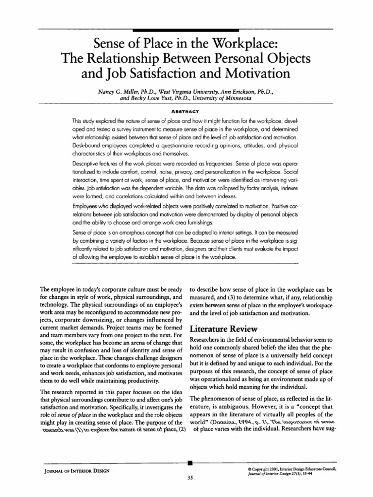 Sense of Place in The Workplace: The Relationship Between Personal ...