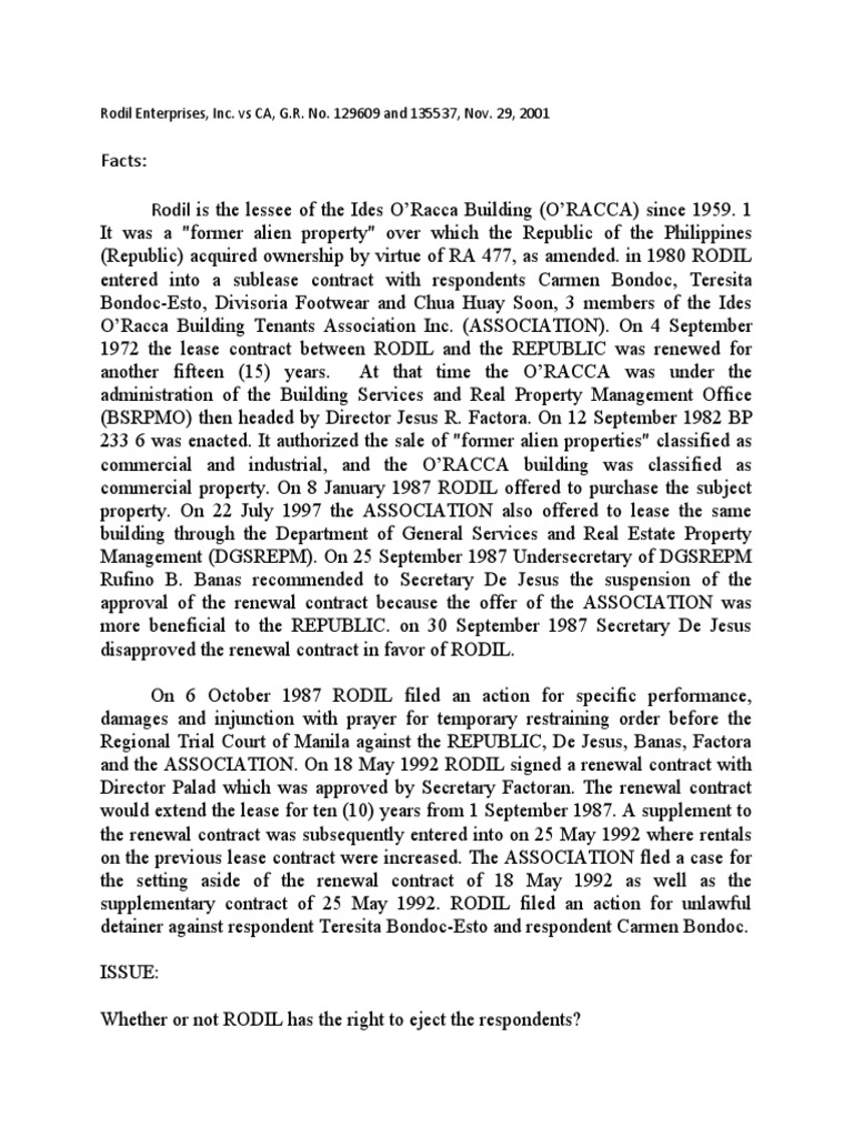 Rodil Enterprises vs. CA: Lease Dispute | PDF | Lease | Private Law