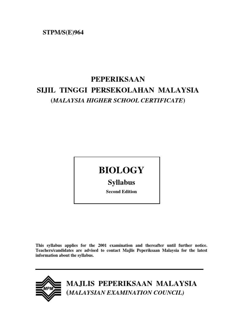 Syllabus 964 Biology STPM | PDF | Molecular Cloning | Genetic Linkage