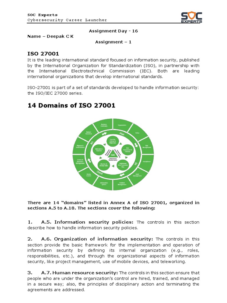 14 Domains of ISO 27001: Cybersecurity Career Launcher | PDF | Payment ...