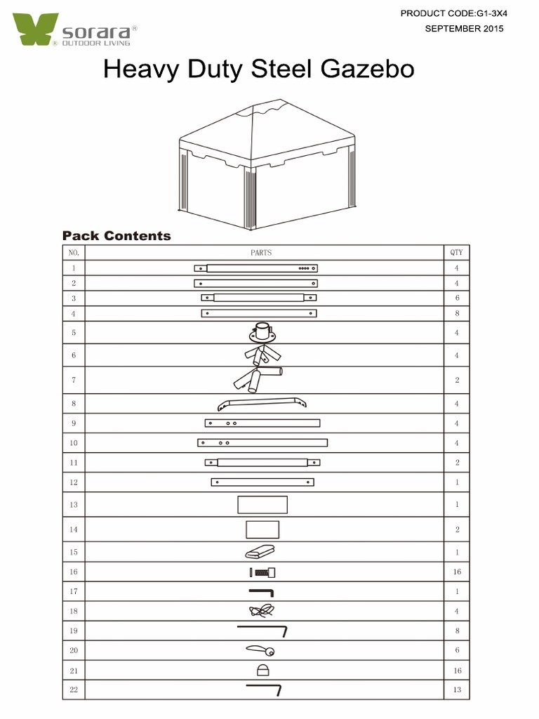 Assembly Instruction For Sorara Heavy Duty Steel Gazebo 3x3 g13x4 PDF