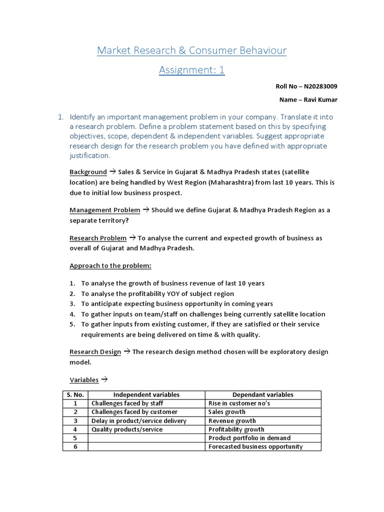 N20283009 - Ravi Kumar - MRCB Assignment 1 | PDF | Sales | Consumer ...