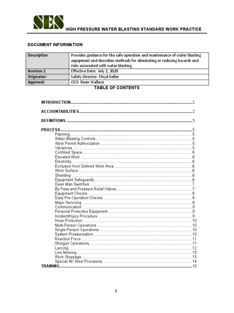 Water Blasting Safety Standards Guide | PDF | Valve | Personal ...