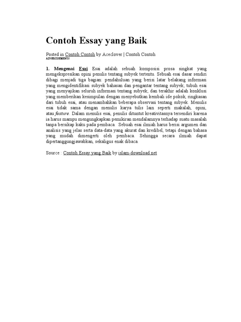 Contoh Essay Yang Baik