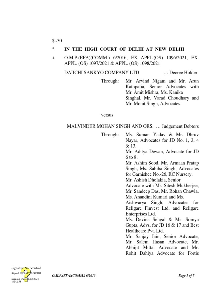 In The High Court of Delhi at New Delhi O.M.P. (EFA) 6/2016