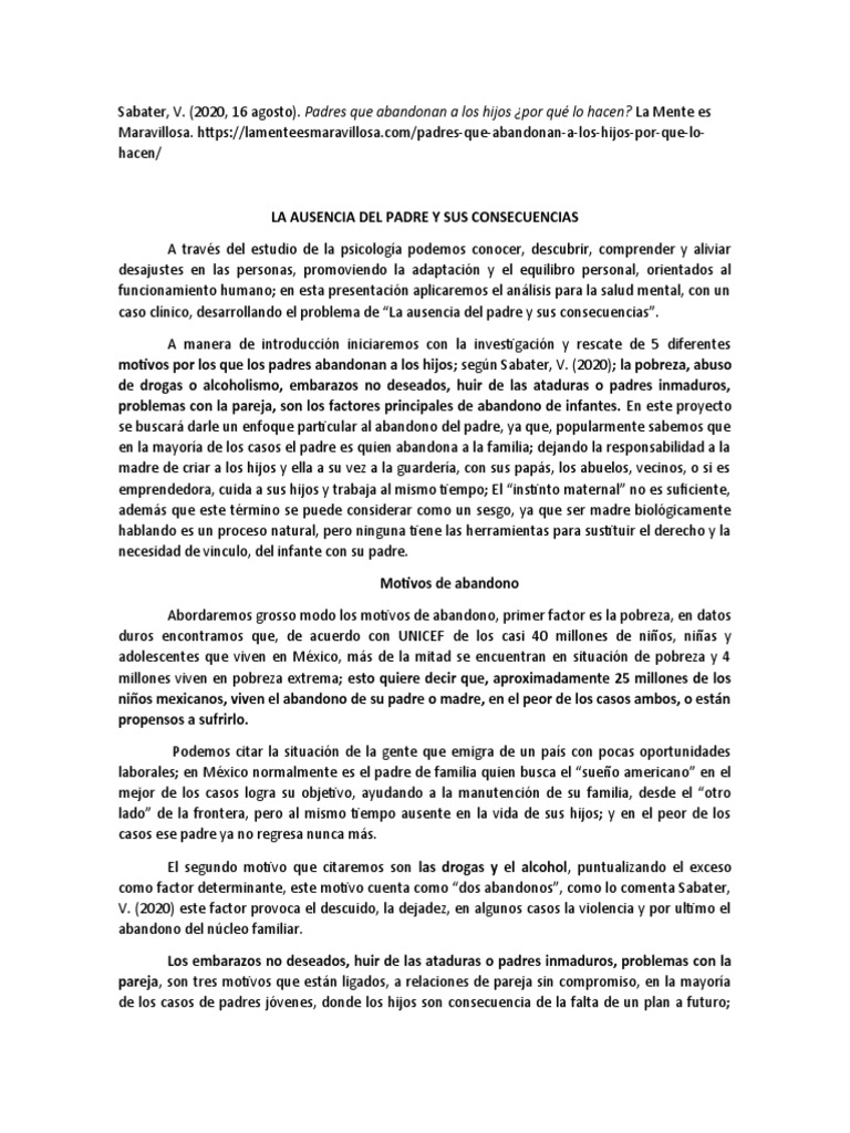Proyecto Ausencia Del Padre y Sus Consecuencias FORMATO WORD | PDF ...