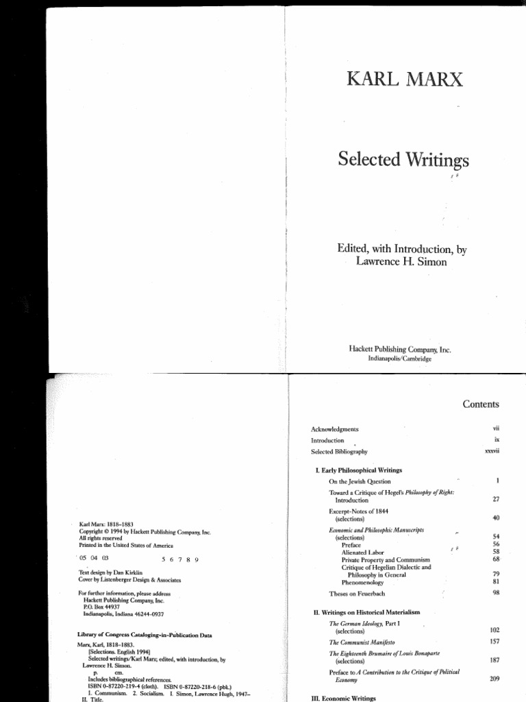 Marx, Selected Writings - Selections | PDF