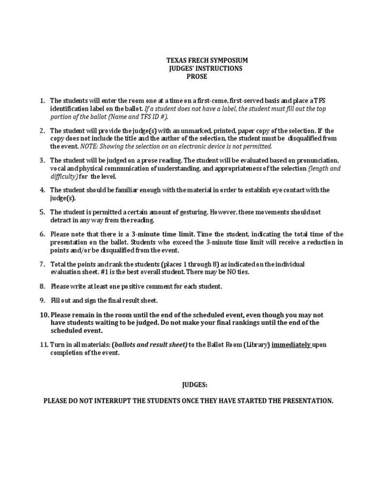 Texas French Symposium Judges' Guide | PDF