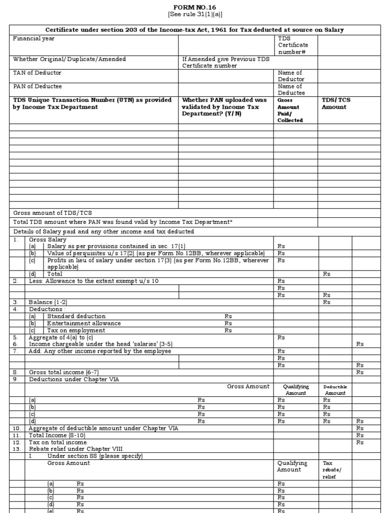 form-no-16-income-tax-in-india-tax-refund
