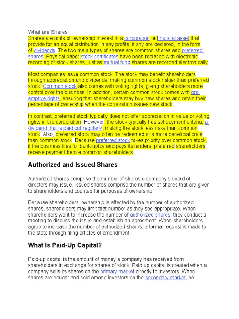 What Are Shares, Shareholder, Certificate Etc.. | PDF | Stocks | Dividend