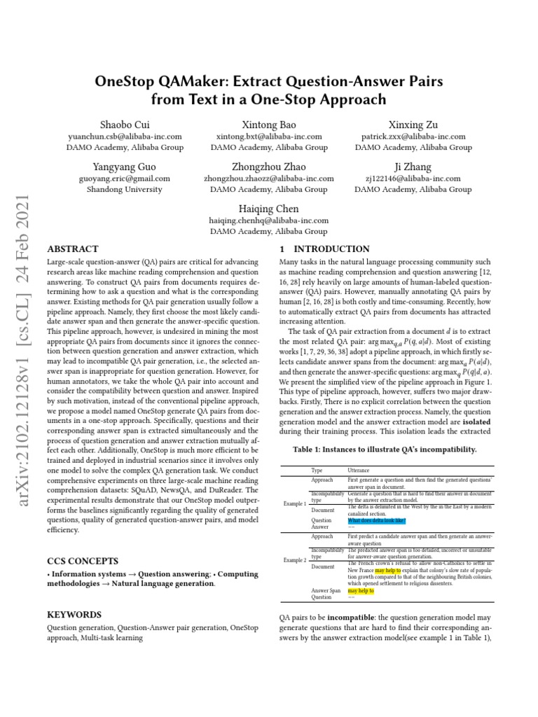 Onestop Qamaker Extract QuestionAnswer Pairs From Text in A OneStop
