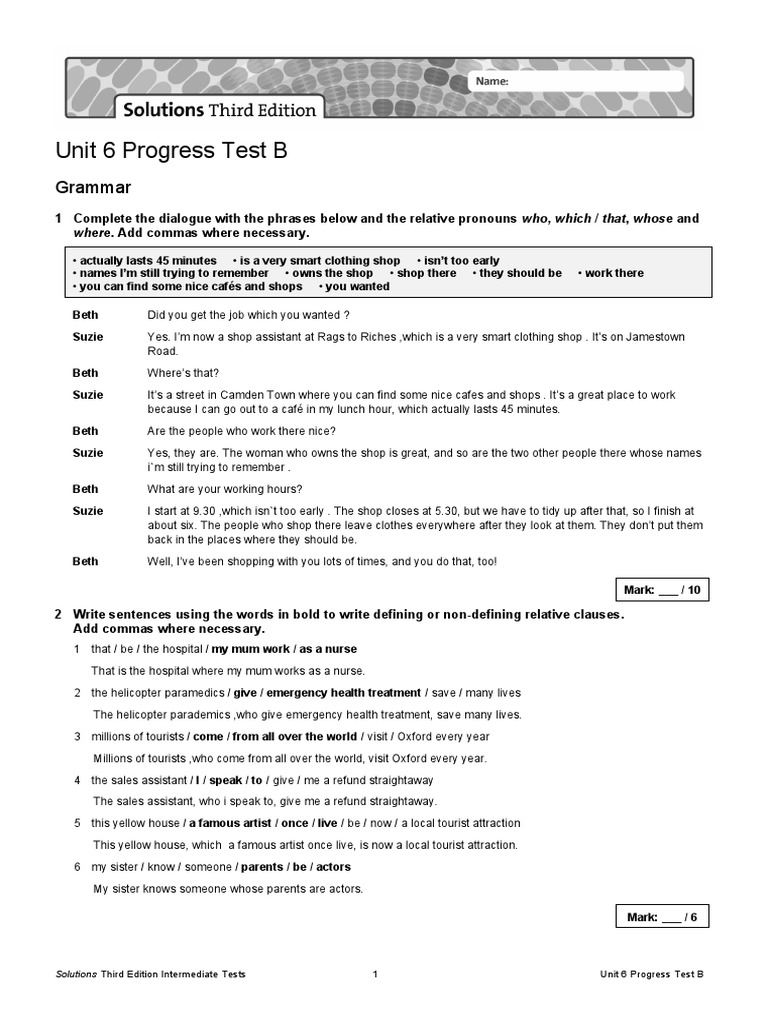 Unit 6 Progress Test B: Grammar | PDF | Linguistics