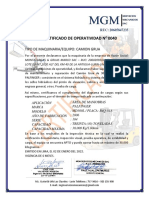 Certificado de Operatividad N 0040: Tipo de Maquinaria/Equipo: Camion Grua
