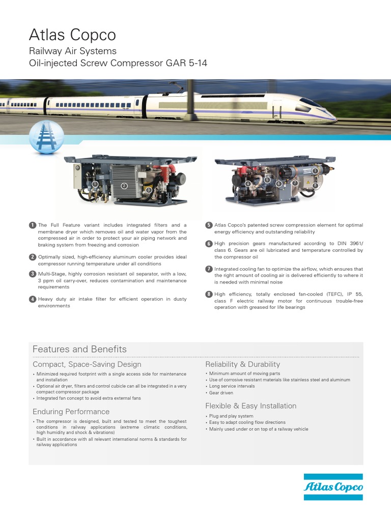 Atlas Copco: Railway Air Systems Oil-Injected Screw Compressor GAR 5-14 ...