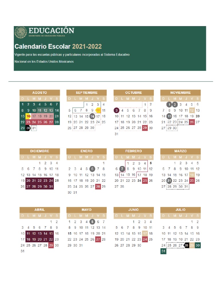 Calendario Escolar Local 190 Dias SEP HIDALGO PDF