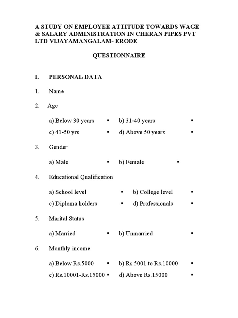 Questionnaire Job Security Employment