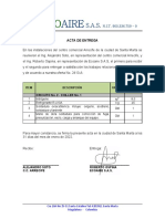 ACTA DE ENTREGA CORRECCIÓN FUGA CIRCUITO No. 2 DE CHILLER No. 1 - OFERTA No. 2413-A