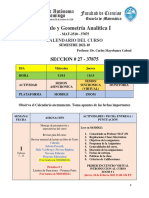 Calendario Curso Calculo y Analitica I - MAT - 251 - 2022-10 - SECCION 27