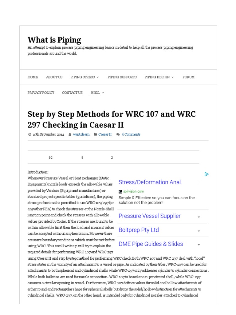 WRC 107/297 Checking in Caesar II | PDF | Stress (Mechanics) | Pipe ...