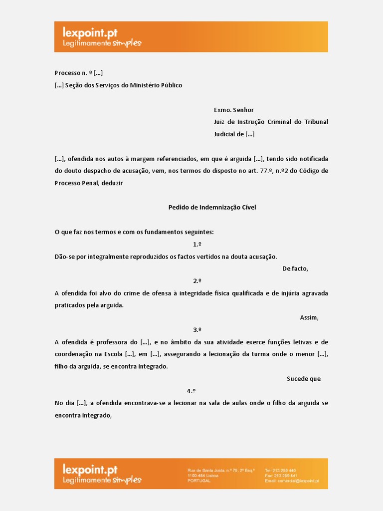Pedido de Indemnização Cível por Agressão | PDF | Indenização | Agressão