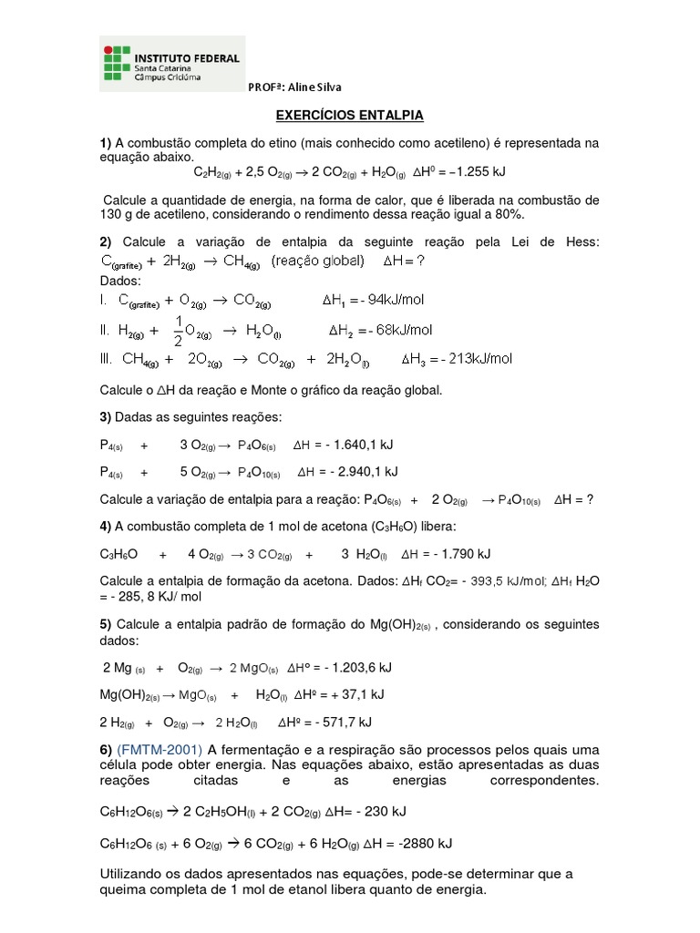 Exercícios Entalpia | PDF