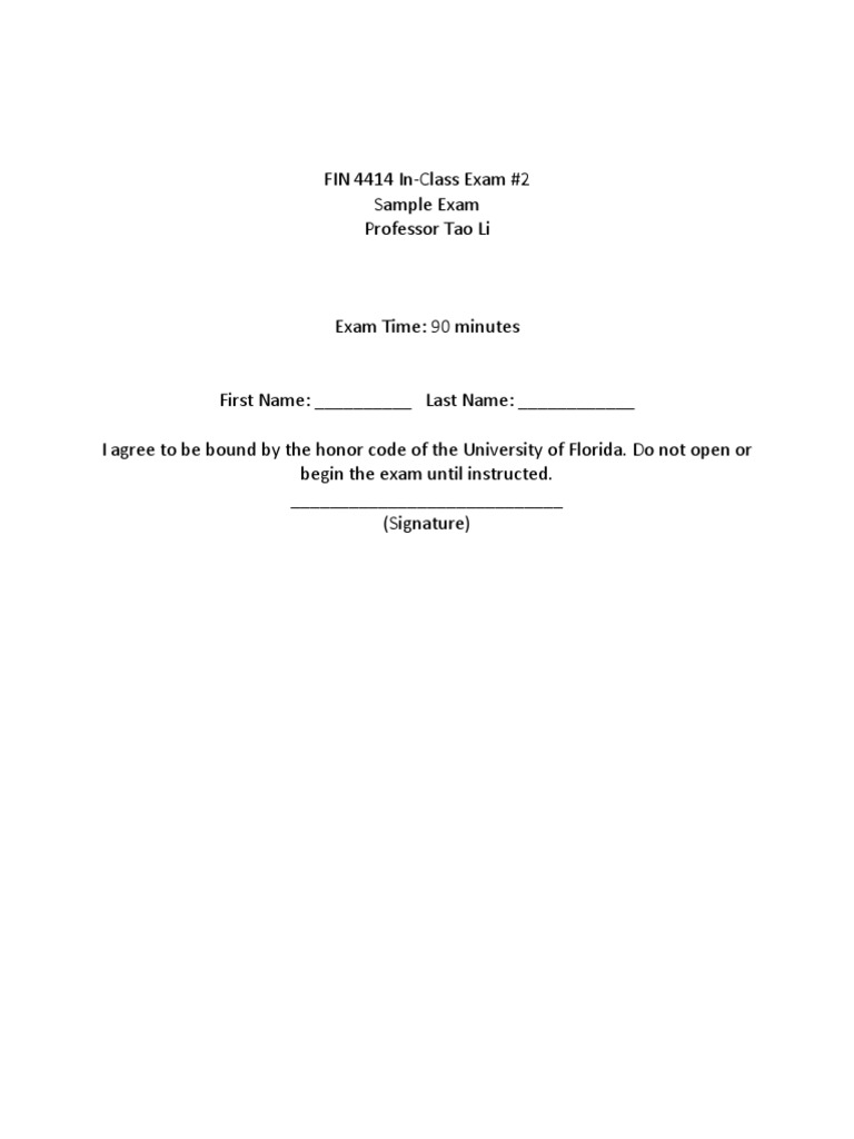 FIN 4414 Sample Exam Questions | PDF | Net Present Value | Beta (Finance)