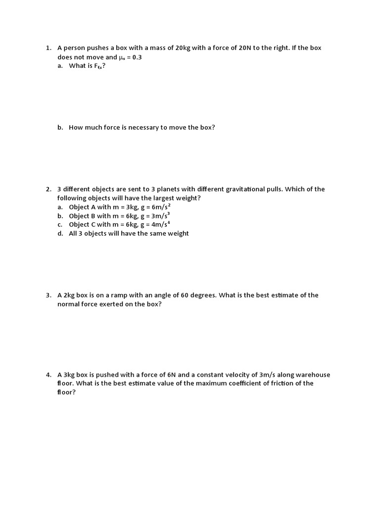 MCAT Physics Question Practice PDF Force Friction