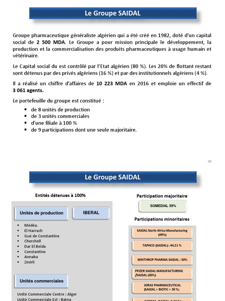 Groupe SAIDAL : Leader Pharmaceutique Algérien | PDF