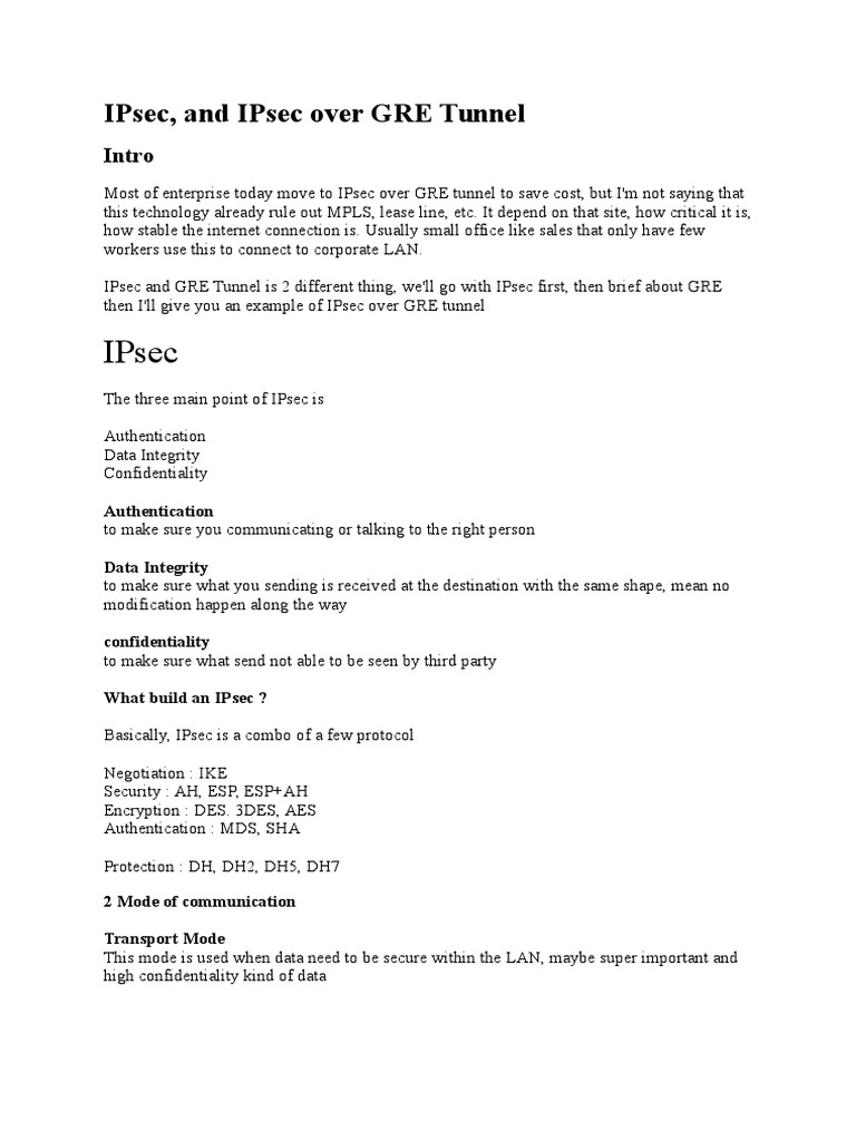 Ipsec ipsec and ipsec over gre tunnel pdf information age