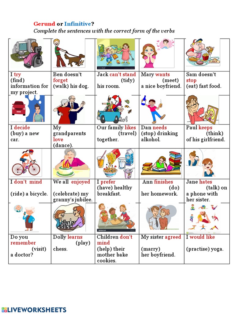 Gerund and Infinitive Practice Worksheet | PDF