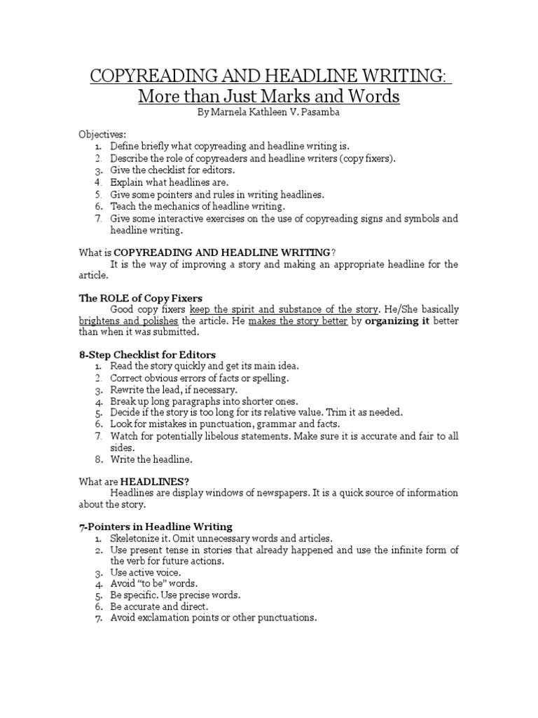 Copyreading and Headline Writing More Than Just Marks and Words PDF