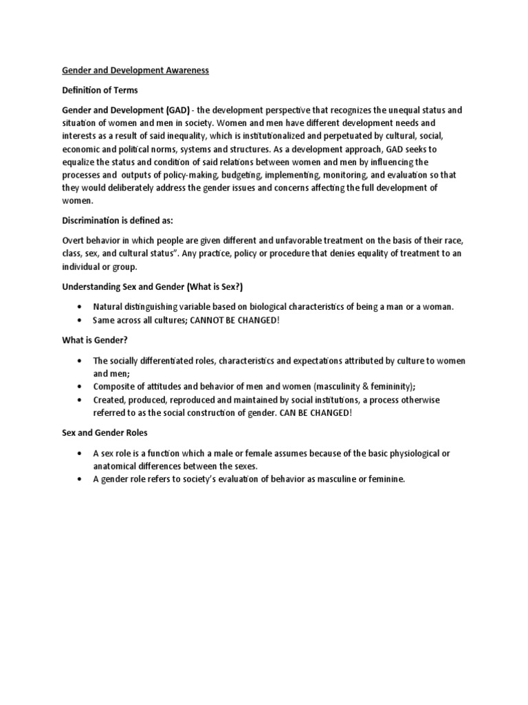 Gender and Development Awareness | PDF | Gender | Gender Studies