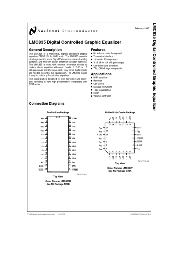 LMC835 Digital Controlled Graphic Equalizer: General Description