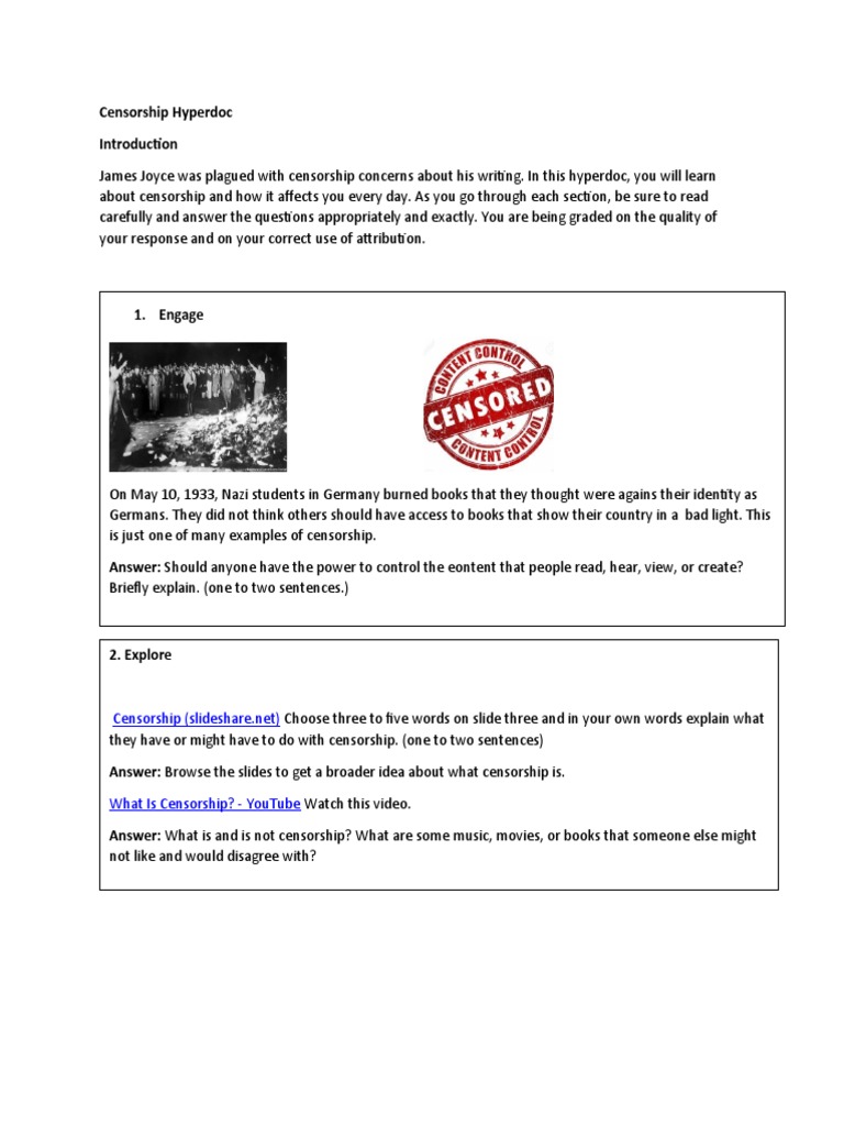 Censorship Hyperdoc For English Lab | PDF | Social Science | General ...