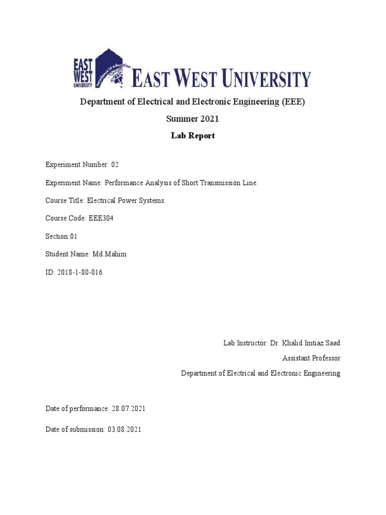 Department of Electrical and Electronic Engineering (EEE) Summer 2021 | PDF