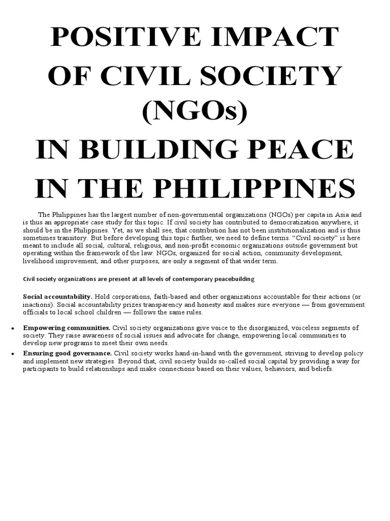 Positive Impact of Civil Society (Ngos) in Building Peace in The ...