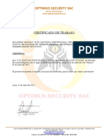 Certificado de trabajo OPTIMUS SECURITY SAC