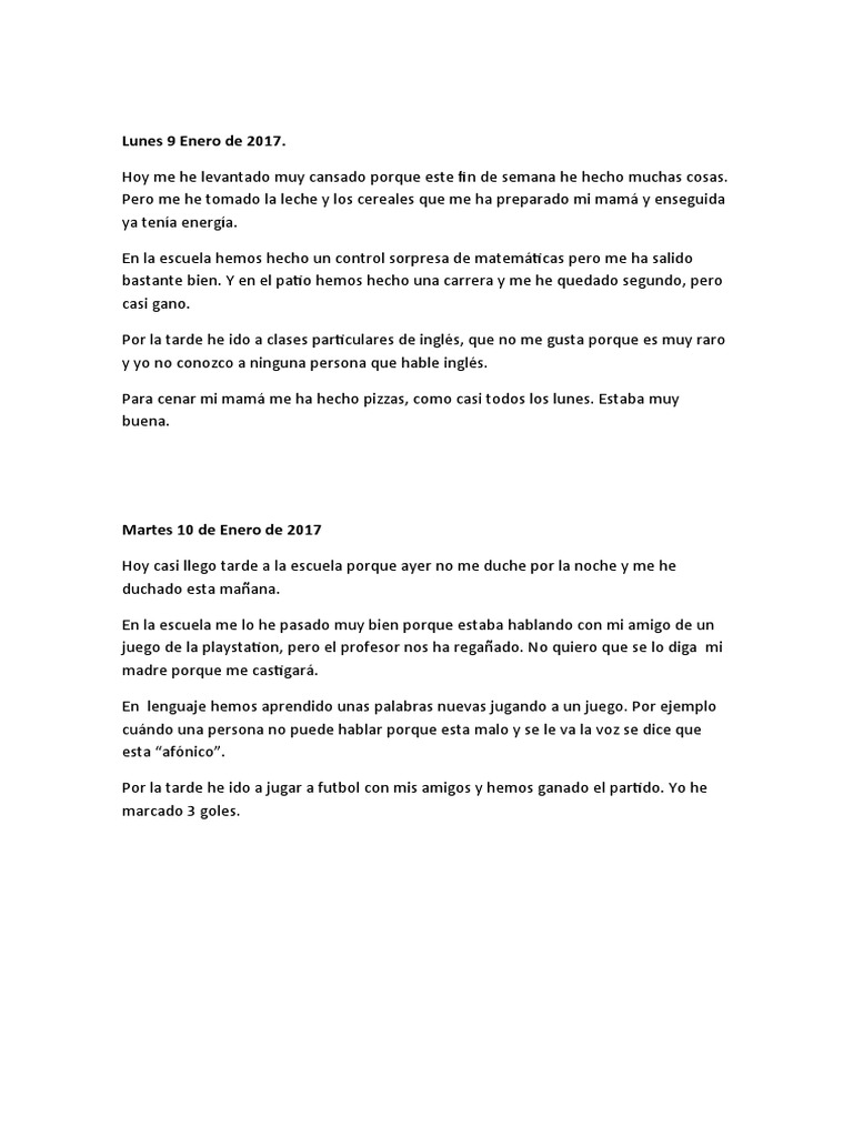 Ejemplo de Diario Personal para Niños | PDF