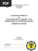 Learning Module IN English For Academic and Professional Purposes (Eapp) (Third Quarter)