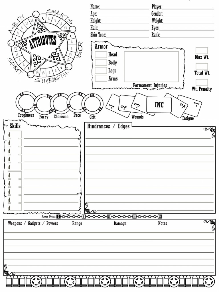 Deadlands Reloaded Blank Fillable PDF