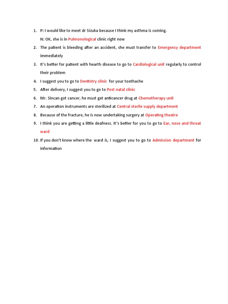 Hospital Department Directions Guide | PDF
