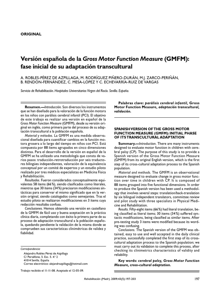 Versión Española de La Gross Motor Function Measure (GMFM) | PDF ...