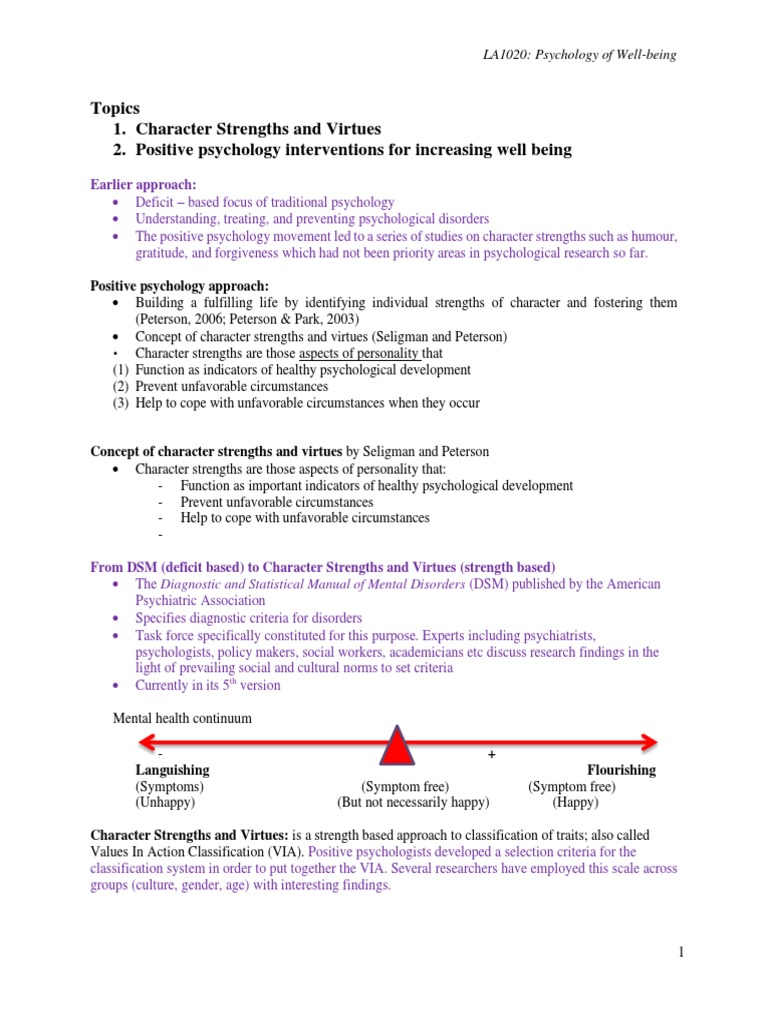 Psychology of Well-being: Strengths & Virtues | PDF | Gratitude ...