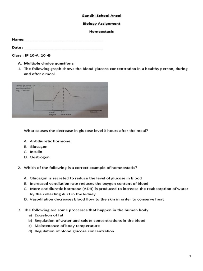 Gandhi School Ancol Biology Assignment Homeostasis Name Date