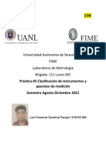 Universidad Autónoma de Nuevo León Fime Laboratorio de Metrología Brigada: 111 Lunes M2