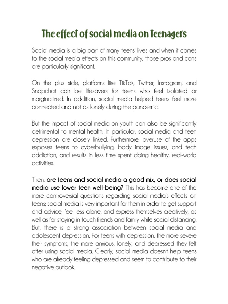 Social Media's Impact on Teenagers | PDF | Adolescence | Social Media