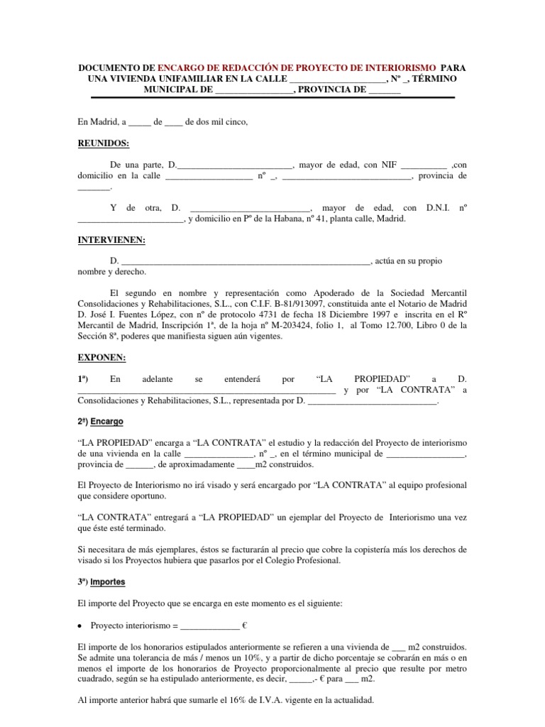 Contrato de Proyecto de Interiorismo | PDF | Mueble | Bancos