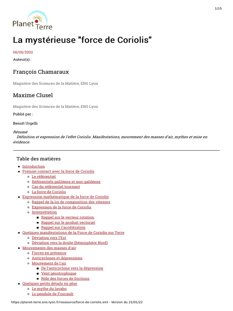 Force de Coriolis | PDF | Rotation | Accélération