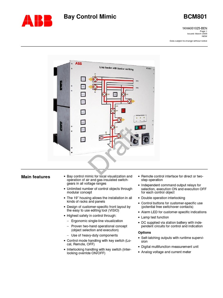 Bay Control Mimic BCM801: Main Features | PDF | Electrical Engineering ...